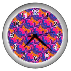 Purple Design Scrapbooking Blue Wall Clock (silver) by Grandong