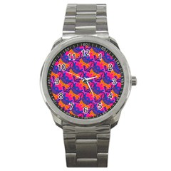 Purple Design Scrapbooking Blue Sport Metal Watch by Grandong