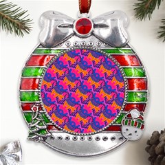 Purple Design Scrapbooking Blue Metal X mas Ribbon With Red Crystal Round Ornament by Grandong