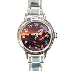 Landscape Mountains Nature Round Italian Charm Watch by Ravend