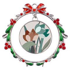 Flowers Plants Leaves Foliage Metal X mas Wreath Ribbon Ornament