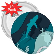 Ocean Turtle Shark Sea Life Sea 3  Buttons (10 Pack)  by pakminggu