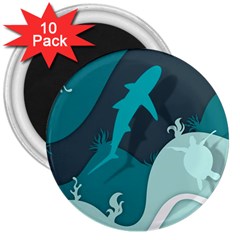 Ocean Turtle Shark Sea Life Sea 3  Magnets (10 Pack)  by pakminggu