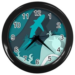 Ocean Turtle Shark Sea Life Sea Wall Clock (black) by pakminggu