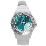 Ocean Turtle Shark Sea Life Sea Round Plastic Sport Watch (L) Front