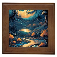 Forest River Night Evening Moon Framed Tile by pakminggu