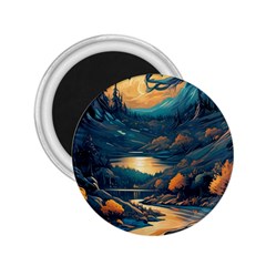 Forest River Night Evening Moon 2 25  Magnets by pakminggu