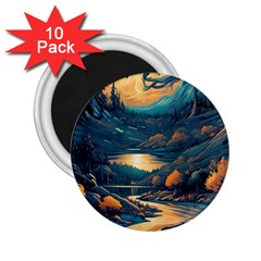 Forest River Night Evening Moon 2 25  Magnets (10 Pack)  by pakminggu