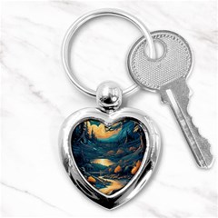 Forest River Night Evening Moon Key Chain (heart) by pakminggu