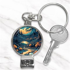 Forest River Night Evening Moon Nail Clippers Key Chain by pakminggu