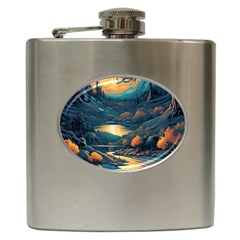 Forest River Night Evening Moon Hip Flask (6 Oz) by pakminggu