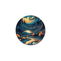 Forest River Night Evening Moon Golf Ball Marker by pakminggu