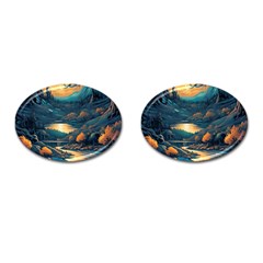 Forest River Night Evening Moon Cufflinks (oval) by pakminggu