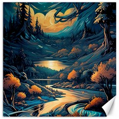 Forest River Night Evening Moon Canvas 12  X 12  by pakminggu