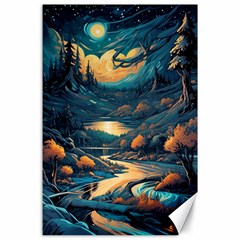 Forest River Night Evening Moon Canvas 24  X 36  by pakminggu