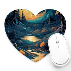 Forest River Night Evening Moon Heart Mousepad by pakminggu