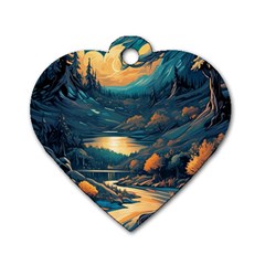 Forest River Night Evening Moon Dog Tag Heart (two Sides) by pakminggu