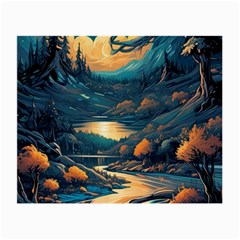 Forest River Night Evening Moon Small Glasses Cloth (2 Sides) by pakminggu