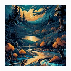 Forest River Night Evening Moon Medium Glasses Cloth (2 Sides) by pakminggu