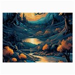 Forest River Night Evening Moon Large Glasses Cloth (2 Sides) Front