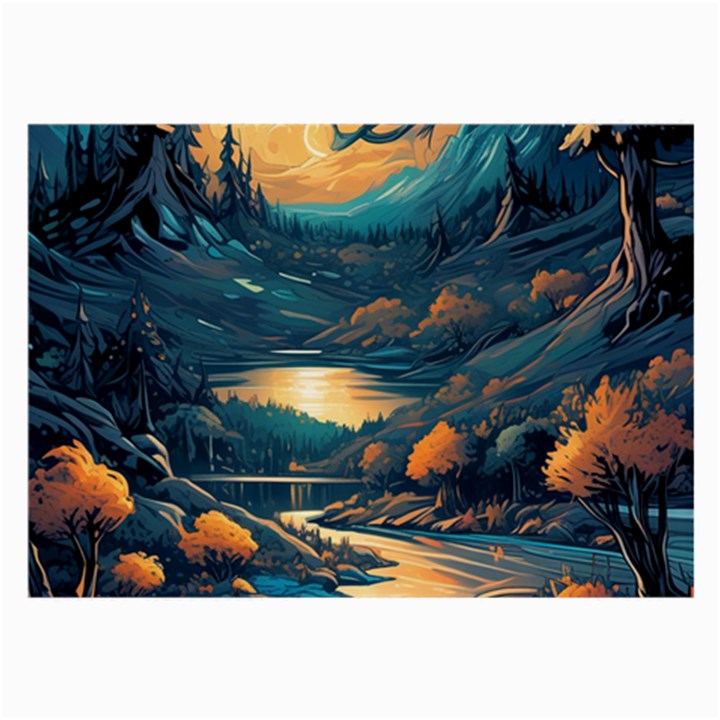 Forest River Night Evening Moon Large Glasses Cloth (2 Sides)