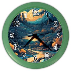 Forest River Night Evening Moon Color Wall Clock by pakminggu