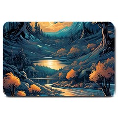 Forest River Night Evening Moon Large Doormat by pakminggu