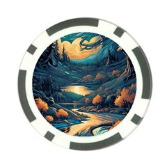 Forest River Night Evening Moon Poker Chip Card Guard by pakminggu