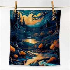 Forest River Night Evening Moon Face Towel by pakminggu