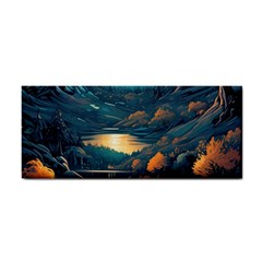 Forest River Night Evening Moon Hand Towel by pakminggu