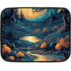 Forest River Night Evening Moon Two Sides Fleece Blanket (mini) by pakminggu