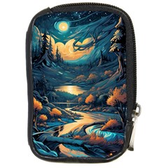 Forest River Night Evening Moon Compact Camera Leather Case by pakminggu