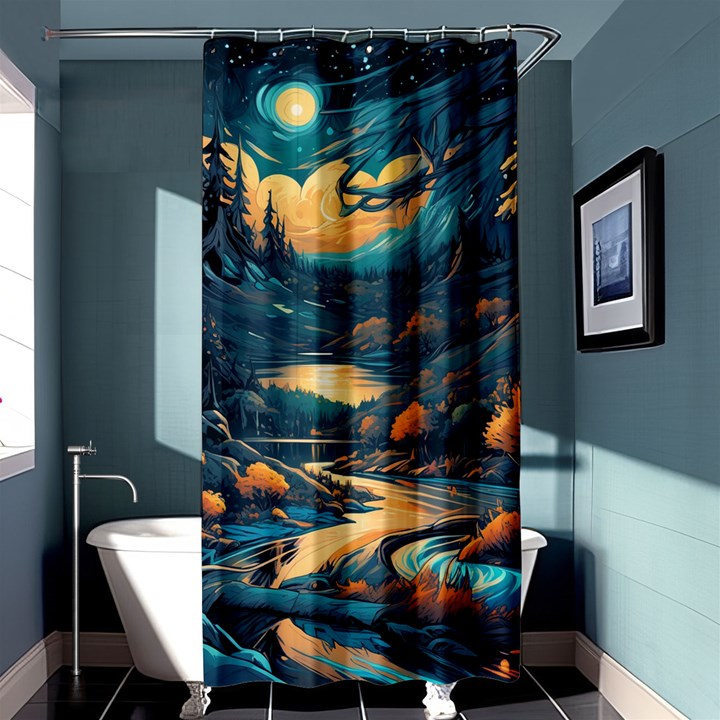 Forest River Night Evening Moon Shower Curtain 36  x 72  (Stall) 