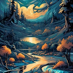 Forest River Night Evening Moon Play Mat (rectangle) by pakminggu