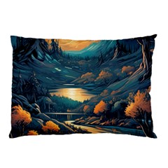 Forest River Night Evening Moon Pillow Case (two Sides) by pakminggu