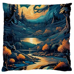 Forest River Night Evening Moon Large Cushion Case (two Sides) by pakminggu