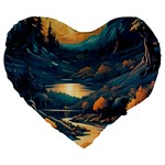 Forest River Night Evening Moon Large 19  Premium Heart Shape Cushions Front