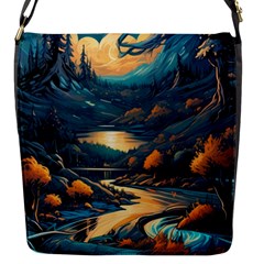 Forest River Night Evening Moon Flap Closure Messenger Bag (s) by pakminggu