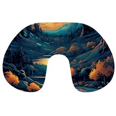 Forest River Night Evening Moon Travel Neck Pillow by pakminggu