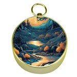 Forest River Night Evening Moon Gold Compasses Front