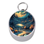 Forest River Night Evening Moon Mini Silver Compasses Front