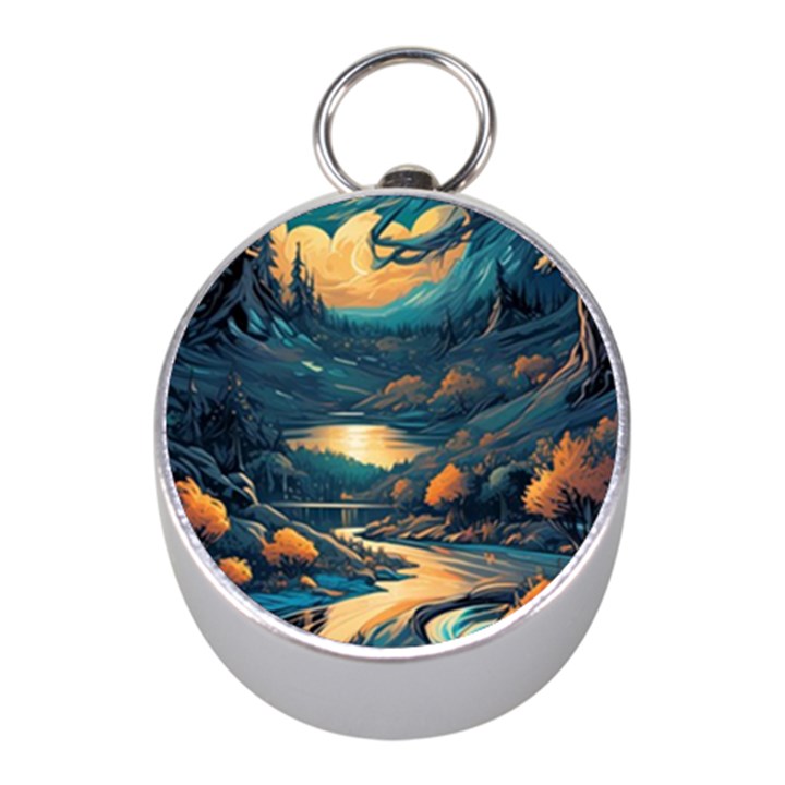 Forest River Night Evening Moon Mini Silver Compasses