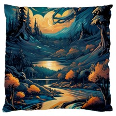 Forest River Night Evening Moon Large Premium Plush Fleece Cushion Case (two Sides) by pakminggu