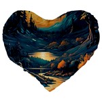 Forest River Night Evening Moon Large 19  Premium Flano Heart Shape Cushions Back