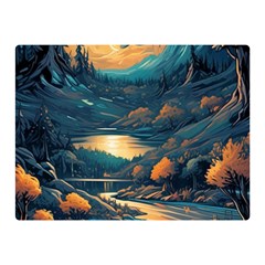 Forest River Night Evening Moon Two Sides Premium Plush Fleece Blanket (mini) by pakminggu