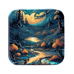 Forest River Night Evening Moon Square Metal Box (black) by pakminggu