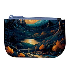 Forest River Night Evening Moon Large Coin Purse by pakminggu