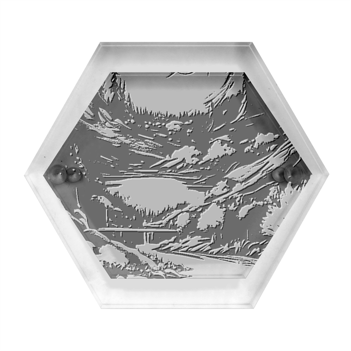 Forest River Night Evening Moon Hexagon Wood Jewelry Box