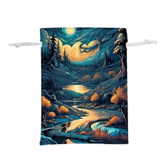 Forest River Night Evening Moon Lightweight Drawstring Pouch (l) by pakminggu