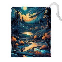 Forest River Night Evening Moon Drawstring Pouch (5xl) by pakminggu